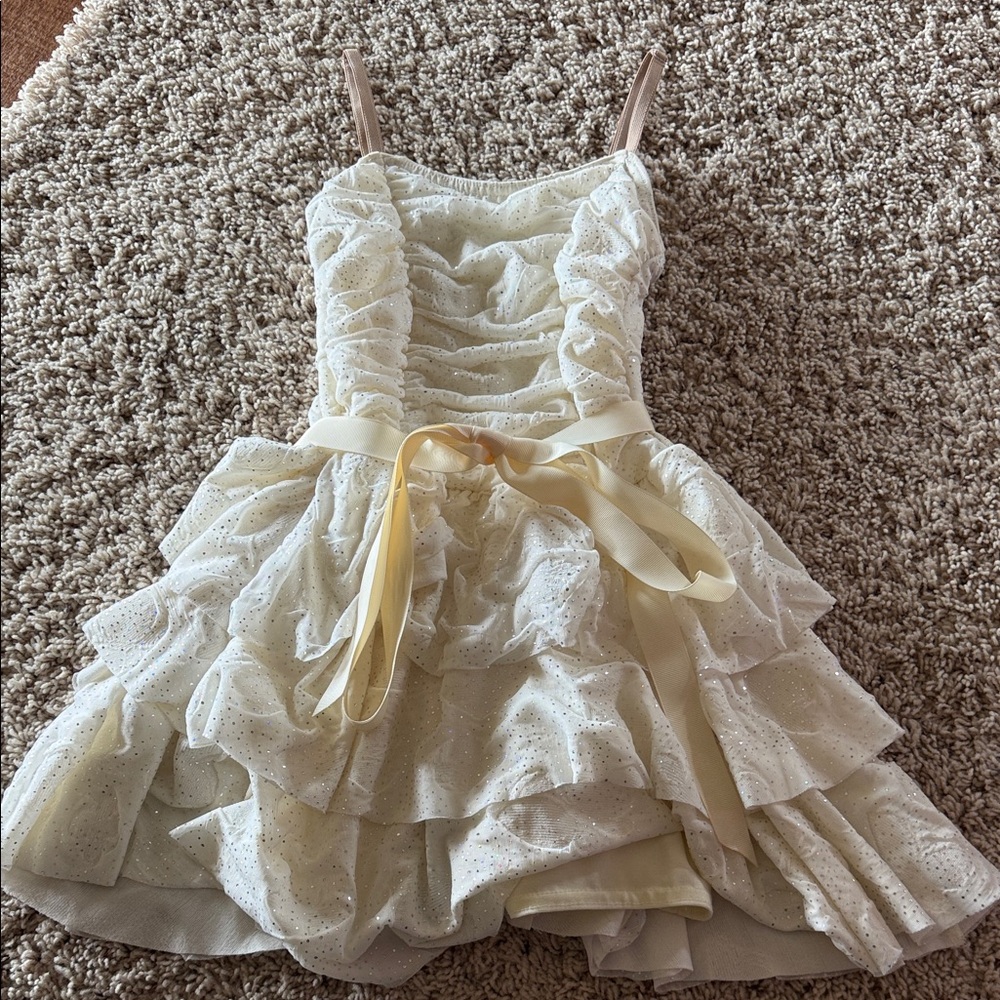 A Wish Come True dance costume one piece cream sparkles Child Large